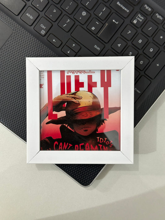 One Piece Pinterest-Style White Mini Frame (4 x 4 inch) | Anime Desk & Room Decor Featuring Luffy & Straw Hat Pirates