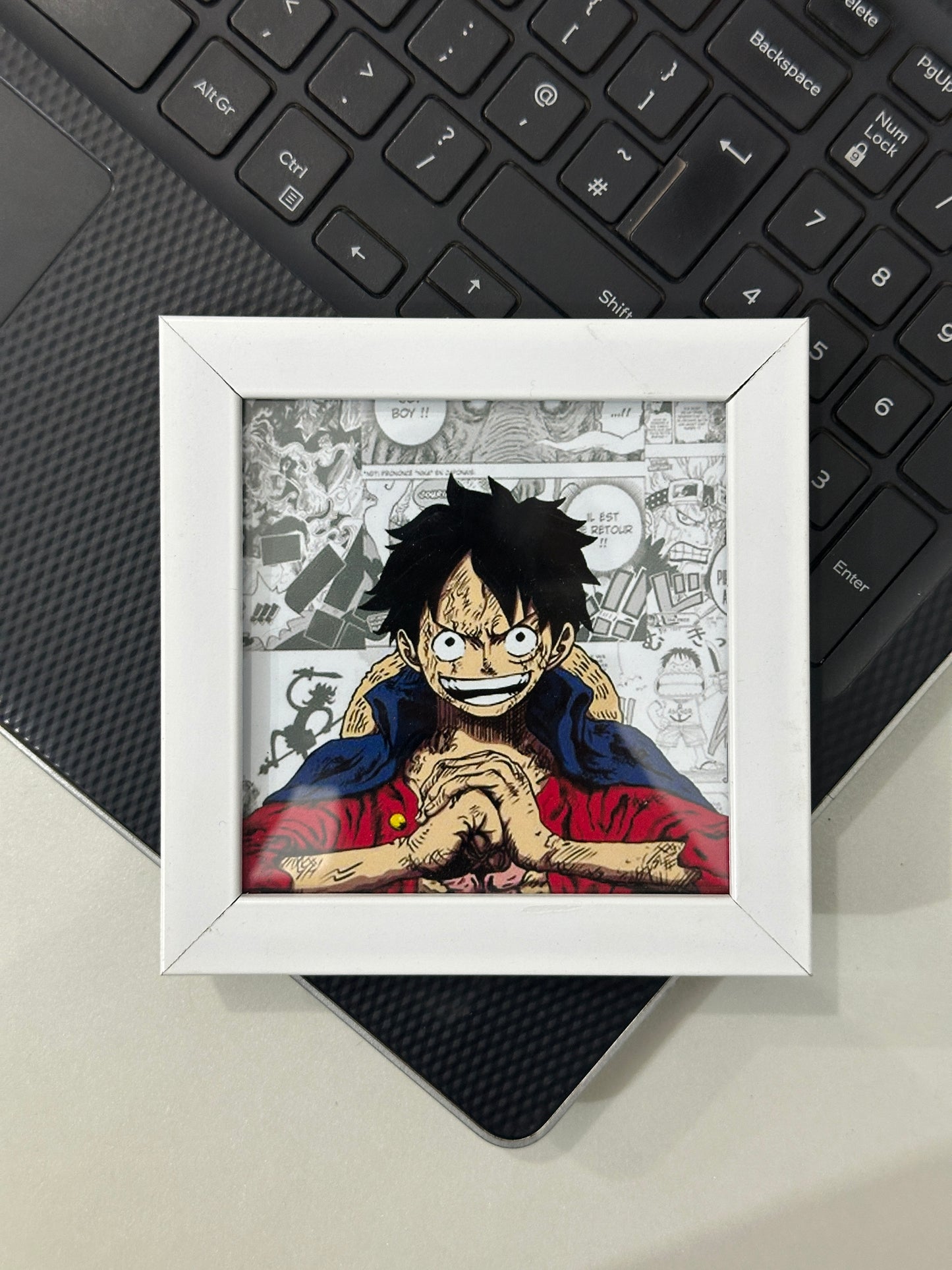 One Piece Pinterest-Style White Mini Frame (4 x 4 inch) | Anime Desk & Room Decor Featuring Luffy & Straw Hat Pirates