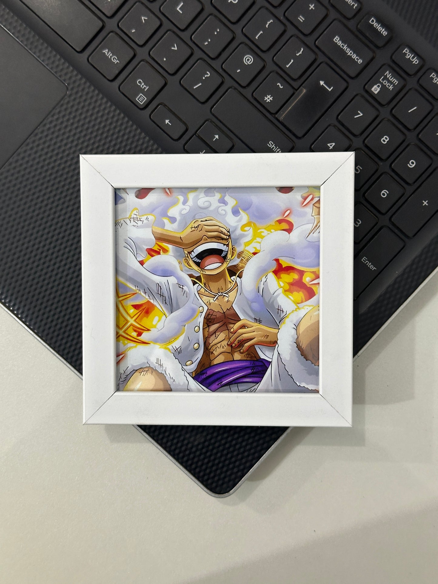 One Piece Pinterest-Style White Mini Frame (4 x 4 inch) | Anime Desk & Room Decor Featuring Luffy & Straw Hat Pirates